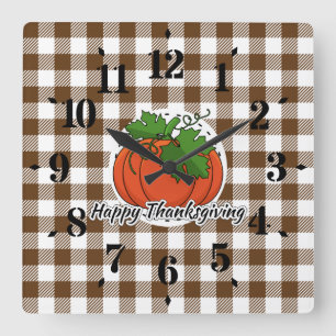 Pumpkin på Brown Play - Happy thanksgiving Fyrkantig Klocka