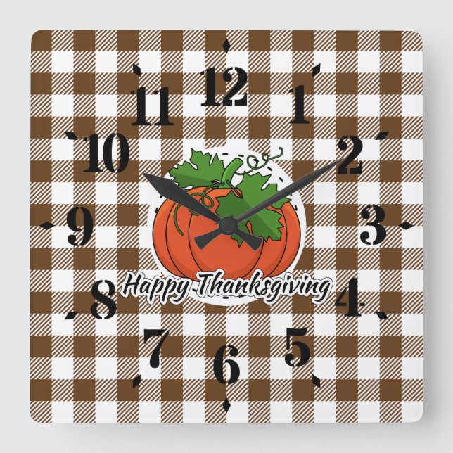 Pumpkin på Brown Play - Happy thanksgiving Fyrkantig Klocka (Framsida)