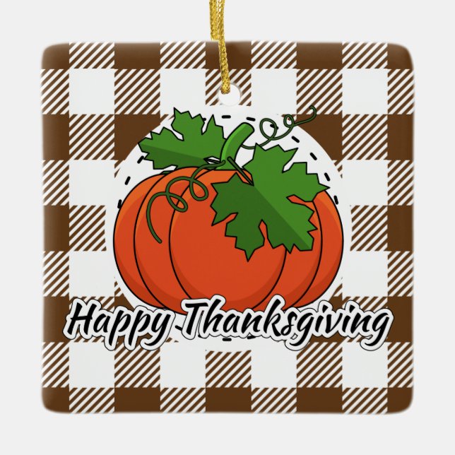 Pumpkin på Brown Play - Happy thanksgiving Julgransprydnad Keramik (Framsida)