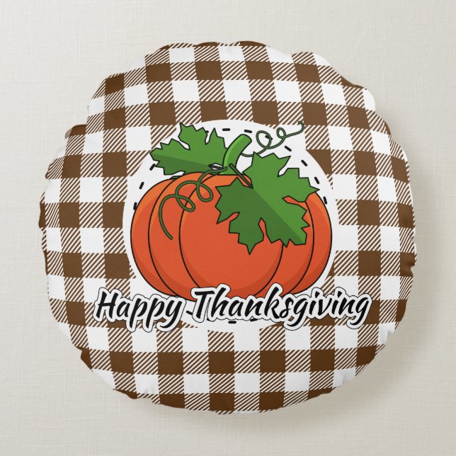 Pumpkin på Brown Play - Happy thanksgiving Rund Kudde (Framsidan)