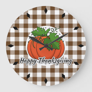Pumpkin på Brown Play - Happy thanksgiving Stor Klocka