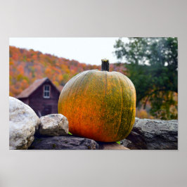Pumpkin på Sten Wall i Vermont, hösten Poster
