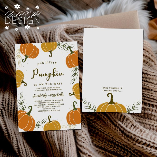 Pumpkin på vägen till den neutrala babysknappen fö inbjudningar (Skapare uppladdad)