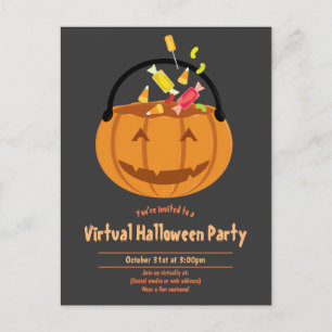 Pumpkin Pail Candy Grått Virtuellare Halloween fes Inbjudan Vykort