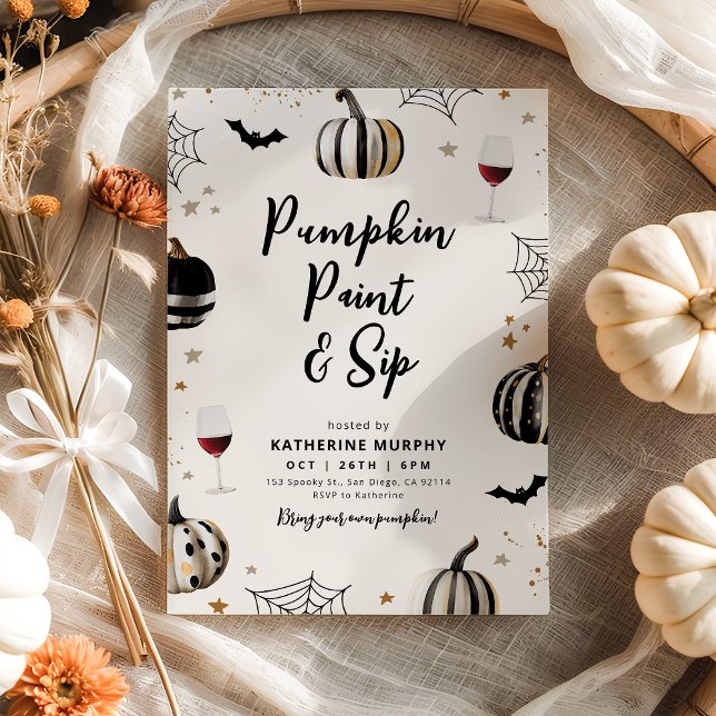 Pumpkin Paint och Sip Vuxen Halloween Vin Party Inbjudningar (Skapare uppladdad)