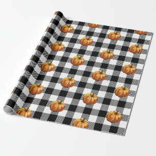 Pumpkin Painting Black Check Mönster Presentpapper