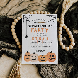 Pumpkin Painting Födelsedagsfest Halloween Inbjudningar