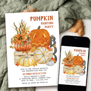 Pumpkin Painting Rustic Farmhouse Halloween fest Inbjudningar