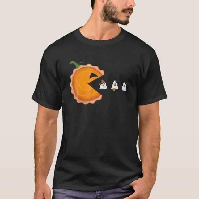 Pumpkin Paj Eating Whipping Cream Halloween Spöken T Shirt (Framsida)