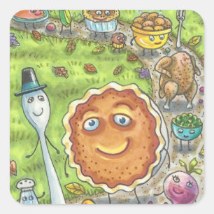 PUMPKIN PAJ & FRIENDS THANKSGIVING PARAD STICKERS FYRKANTIGT KLISTERMÄRKE