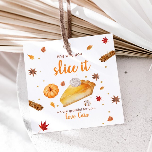 Pumpkin Paj Happy thanksgiving Square Gåvor Etiketter (Pumpkin Pie Thanksgiving Square Favor Tags)