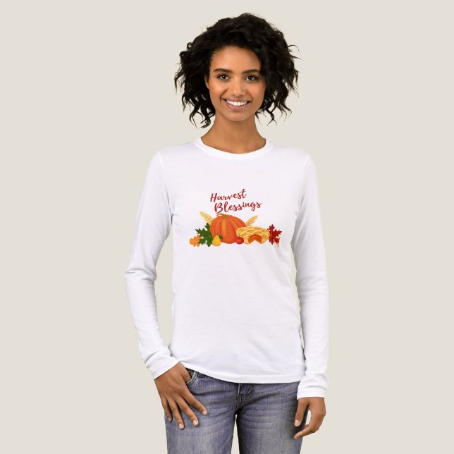 Pumpkin, Paj, Löv och "Harvest Blessings" T Shirt (Hel framsida)