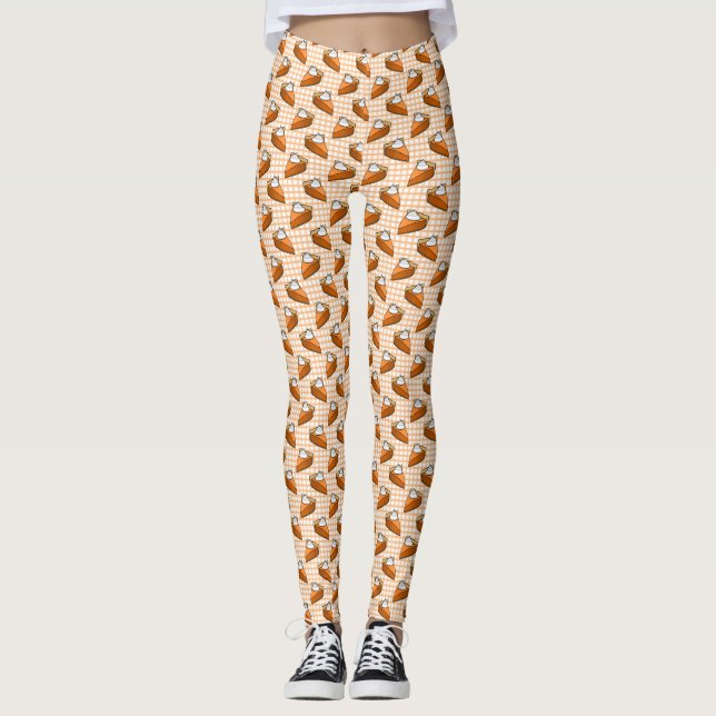 Pumpkin Paj på Orange Gingham Novelty Thanksgiving Leggings (Framsida)