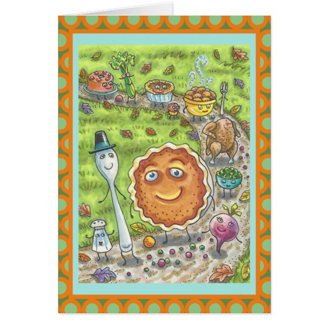 PUMPKIN PAJ PARAD THANKSGIVING GREETING CARD Vers Hälsningskort (Framsidan)