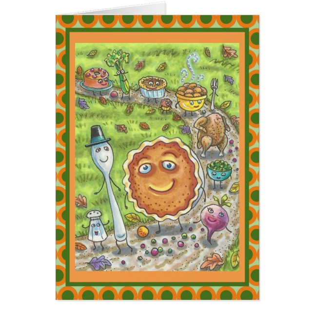 PUMPKIN PAJ PARAD THANKSGIVING GREETING CARD Vers Hälsningskort (Framsidan)