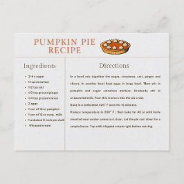 Pumpkin Paj Recept Card-Thanksgiving och jul Vykort