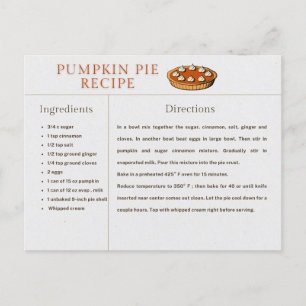 Pumpkin Paj Recept Card-Thanksgiving och jul Vykort