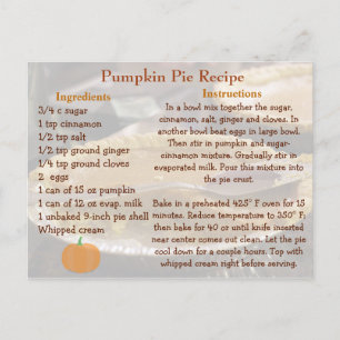 Pumpkin Paj Recept Card Vykort