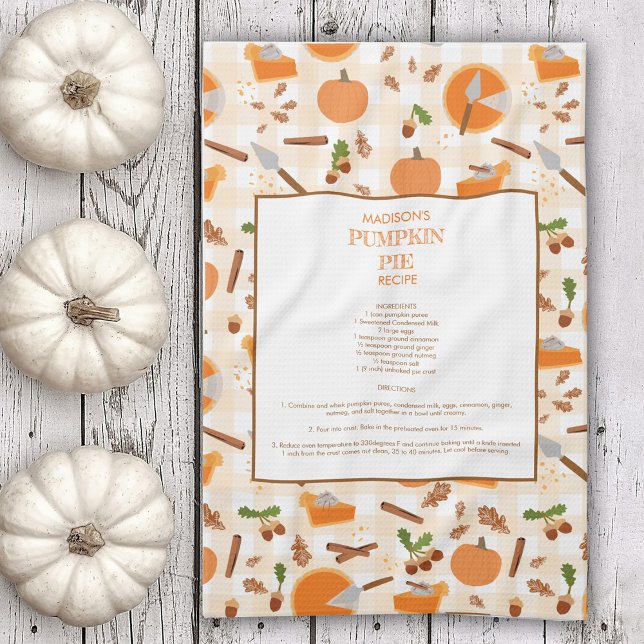 Pumpkin Paj Recipe Heirloom Autumn Fall Mönster Kökshandduk (Pumpkin Pie Recipe Heirloom Autumn Fall Pattern Kitchen Towel)