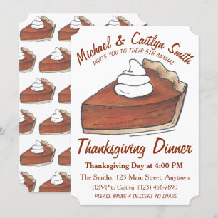 Pumpkin Paj Slice Thanksgiving Middag Party Inbjudningar