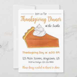 Pumpkin Paj Slice Thanksgiving Middag Party Inbjudningar