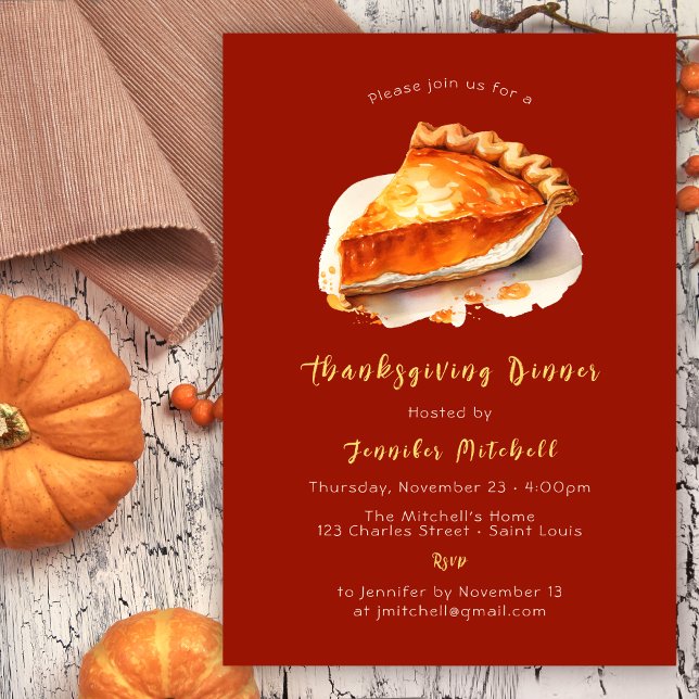 Pumpkin Paj Thanksgiving Middag Friendsgiving Inbjudningar (Skapare uppladdad)