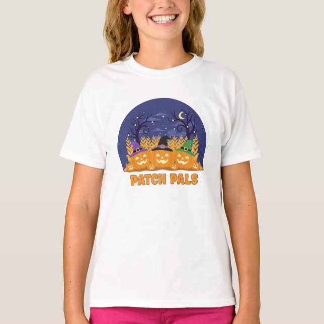 Pumpkin Pals Halloween T-Shirt - Cute Smiling Tee (Framsida)