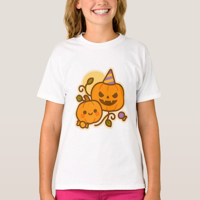 Pumpkin Pals - Kawaii Halloween T Shirt (Framsida)