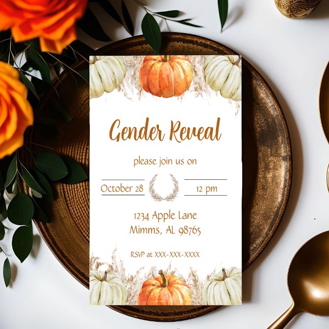 Pumpkin Pampas Gender Reveal-inbjudan Inbjudningar (Skapare uppladdad)