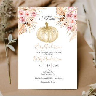 Pumpkin Pampas Grass Falling in kärlek Baby Shower Inbjudningar