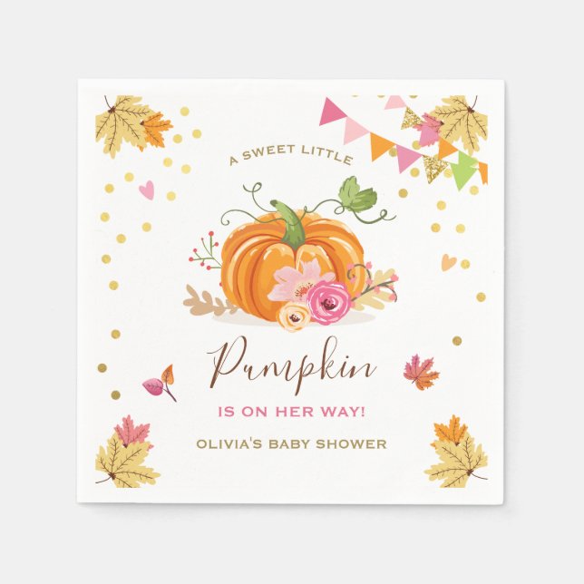Pumpkin Pappersservett Fall Baby duscha Girl Rosa (Framsidan)