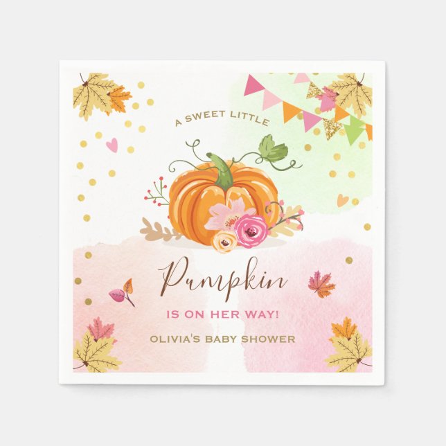 Pumpkin Pappersservett Fall Baby duscha Girl Rosa (Framsidan)