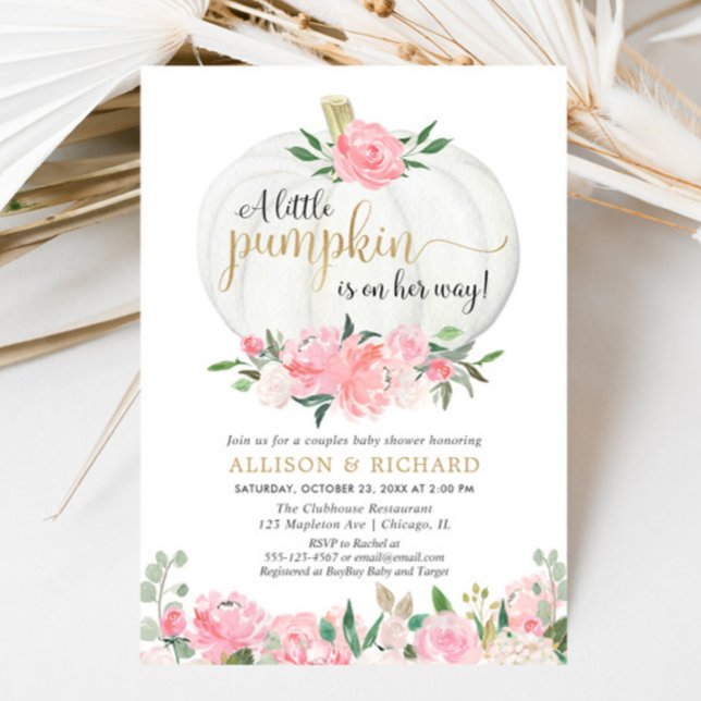 Pumpkin par babydusch, rosa guld elegant inbjudningar (Skapare uppladdad)