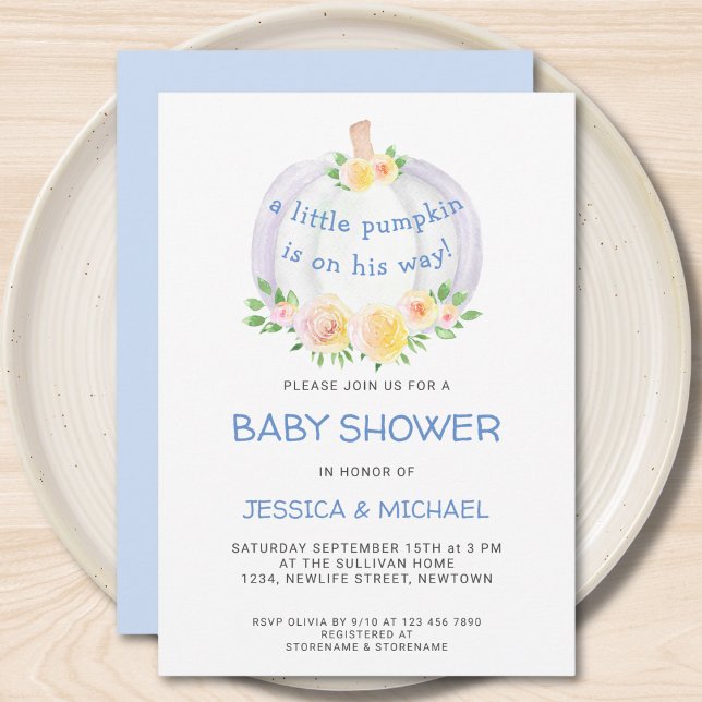 Pumpkin Par Boys Blue Baby Shower Inbjudningar (Skapare uppladdad)