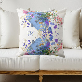 Pumpkin Pastel Blue Botanical Flora Monogram Kudde