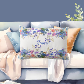 Pumpkin Pastel Blue Botanical Flora Monogram Lumbarkudde