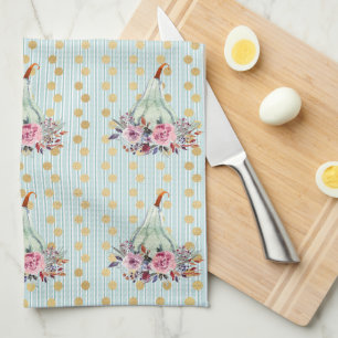 Pumpkin pastel fall blommigt teal guld punkt mönst kökshandduk