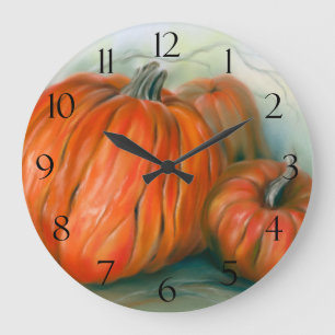Pumpkin Patch Autumn Trio Pastel Art Stor Klocka