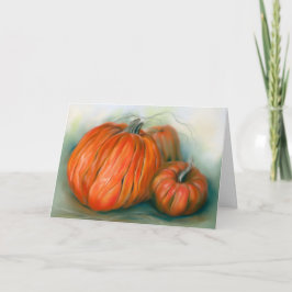 Pumpkin Patch Autumn Trio Pastel Art Thanksgiving Kort