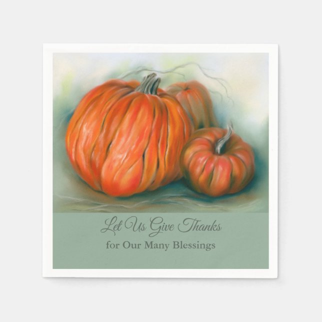Pumpkin Patch Autumn Trio Pastel Art Thanksgiving Pappersservett (Framsidan)