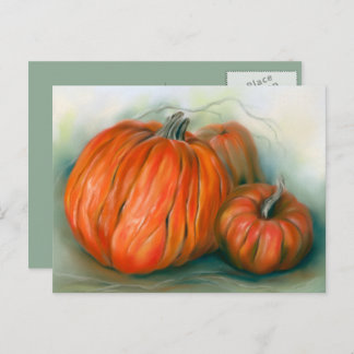 Pumpkin Patch Autumn Trio Pastel Art Vykort