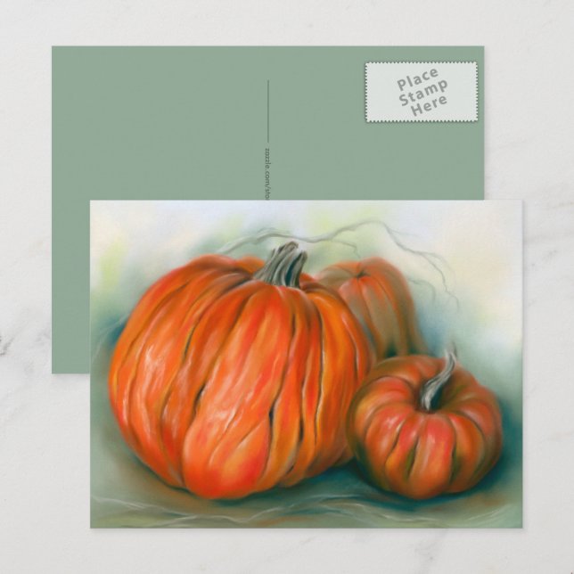 Pumpkin Patch Autumn Trio Pastel Art Vykort (Fram/baksida)