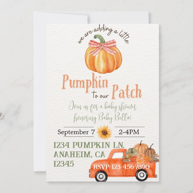 Pumpkin Patch Baby Shower-inbjudan Inbjudningar (Framsida)