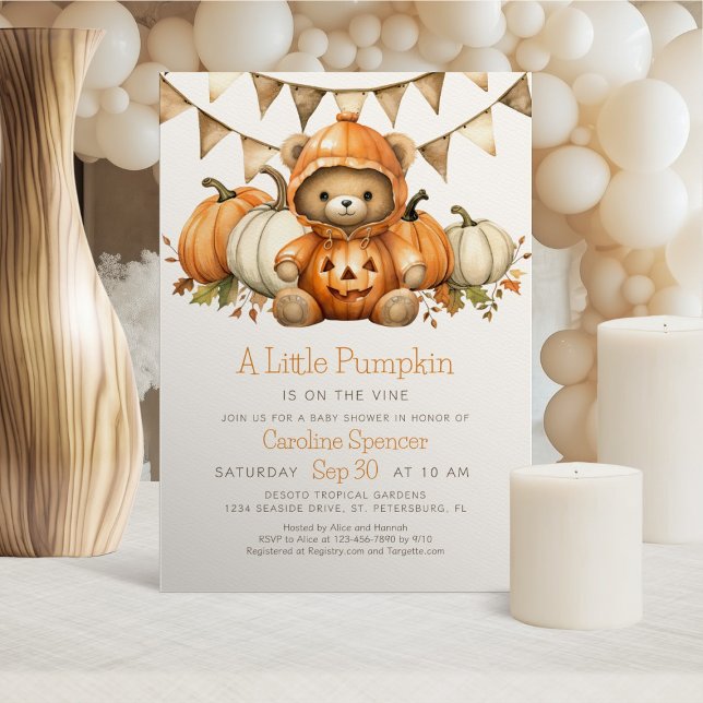 Pumpkin Patch Bear Baby Shower-inbjudan Inbjudningar (Skapare uppladdad)