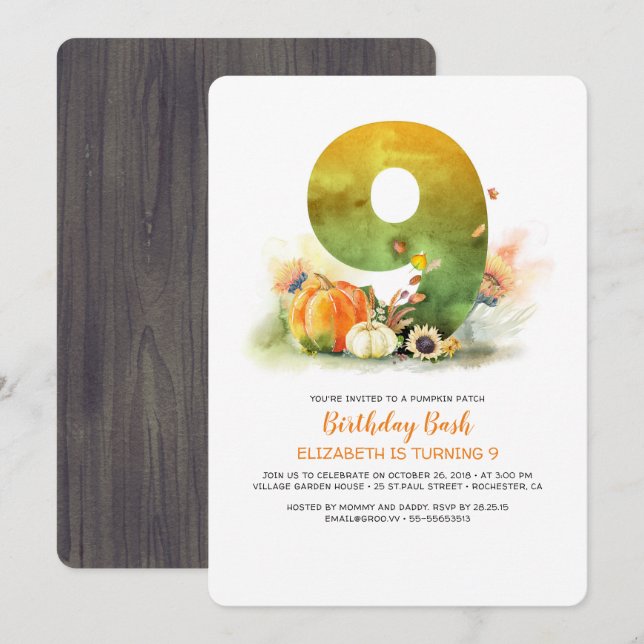 Pumpkin Patch Birthday Bash Fall-inbjudan Inbjudningar (Fram/baksida)