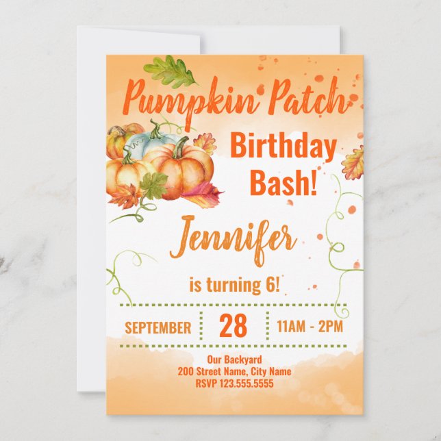 Pumpkin Patch Birthday Bash-inbjudan Inbjudningar (Framsida)