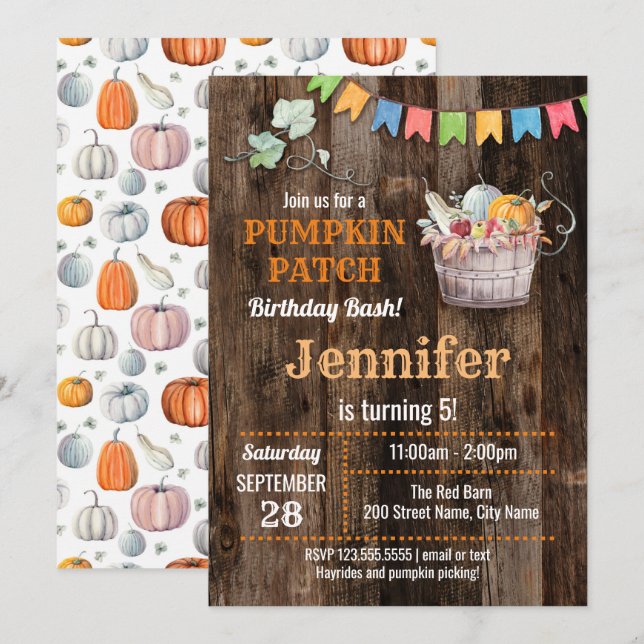 Pumpkin Patch Birthday Bash Inbjudningar (Fram/baksida)