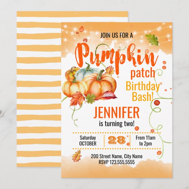 Pumpkin Patch Birthday Bash Inbjudningar (Fram/baksida)