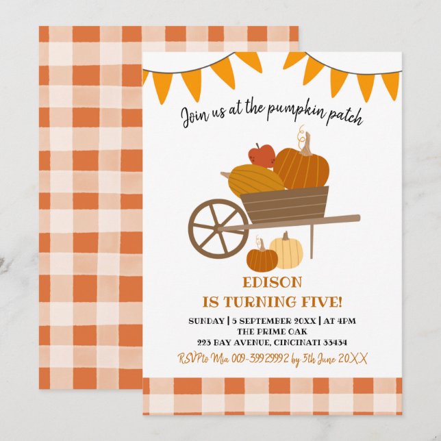 Pumpkin Patch Birthday-inbjudan Inbjudningar (Fram/baksida)