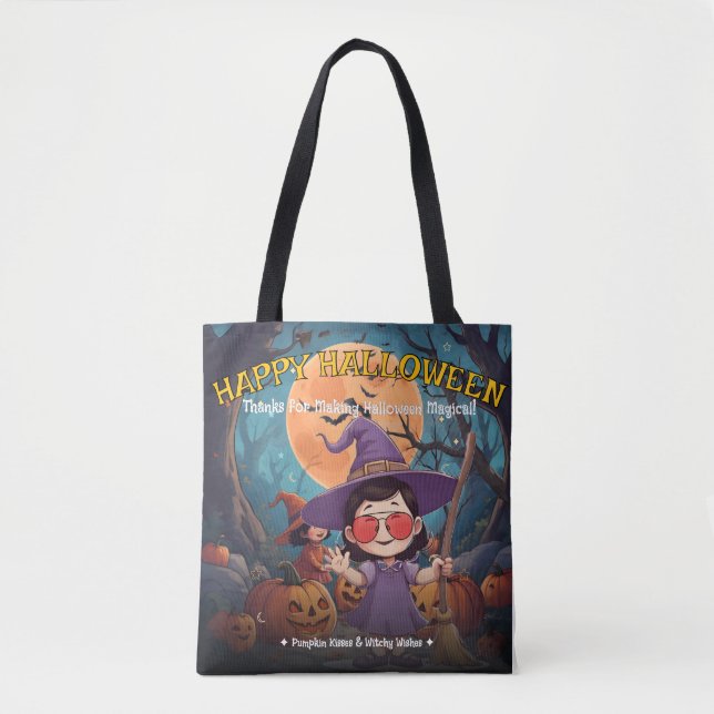 Pumpkin Patch Bus eller godis Halloween Tote Tygkasse (Framsida)